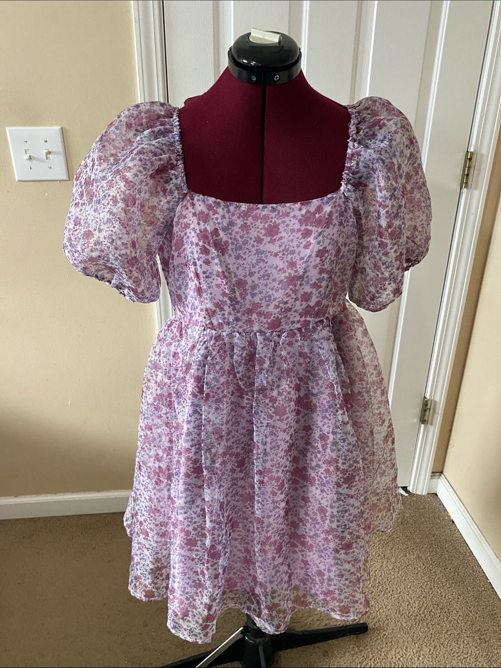 Puff-Sleeve Cottage Core Floral Dress